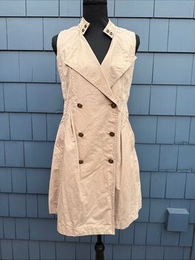 Only Sleeveless Double-Breasted Trench Dress in Light Beige camel oatmeal small